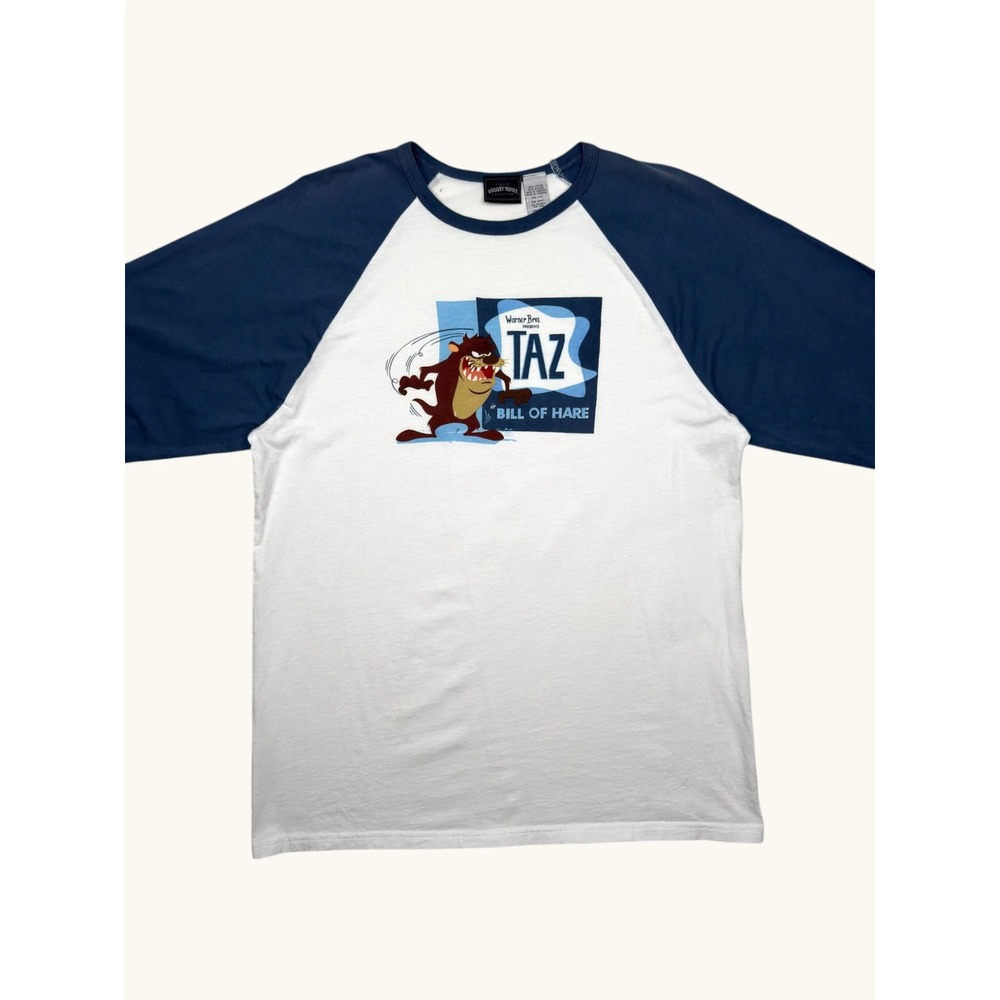 Looney Tunes Taz Bill of Hare Raglan Baseball Tee Mens Large White Navy Blue